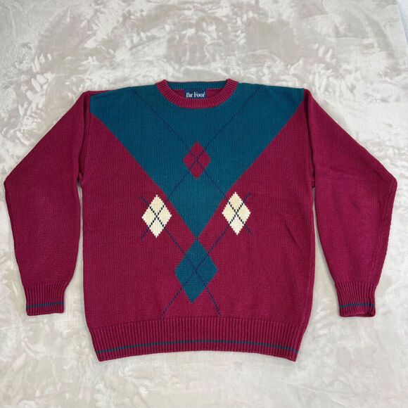 VTG Par Four Sweater Mens Medium Tall Colorful Argyle Crewneck Pullover Grandpa - Picture 1 of 10